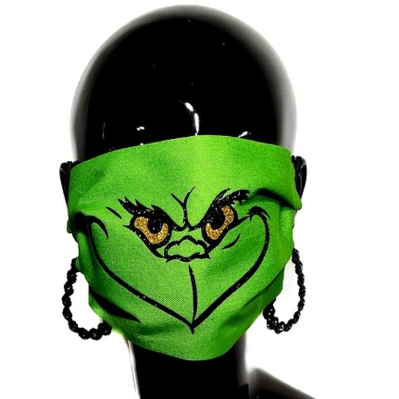 Grinch Face Handmade Cotton Face Mask. - Picture 2 of 4